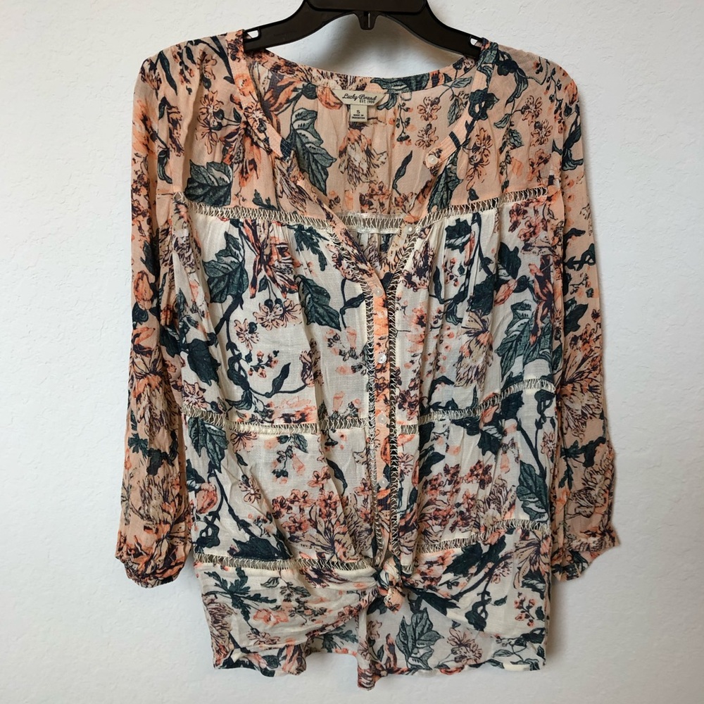 Lucky Brand button down tie front floral